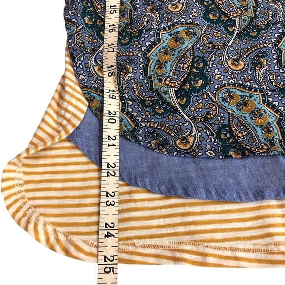 Y2k Anthropologie Postage Stamp Mix Media Popover Top Yellow Blue Paisley Print - Picture 10 of 16